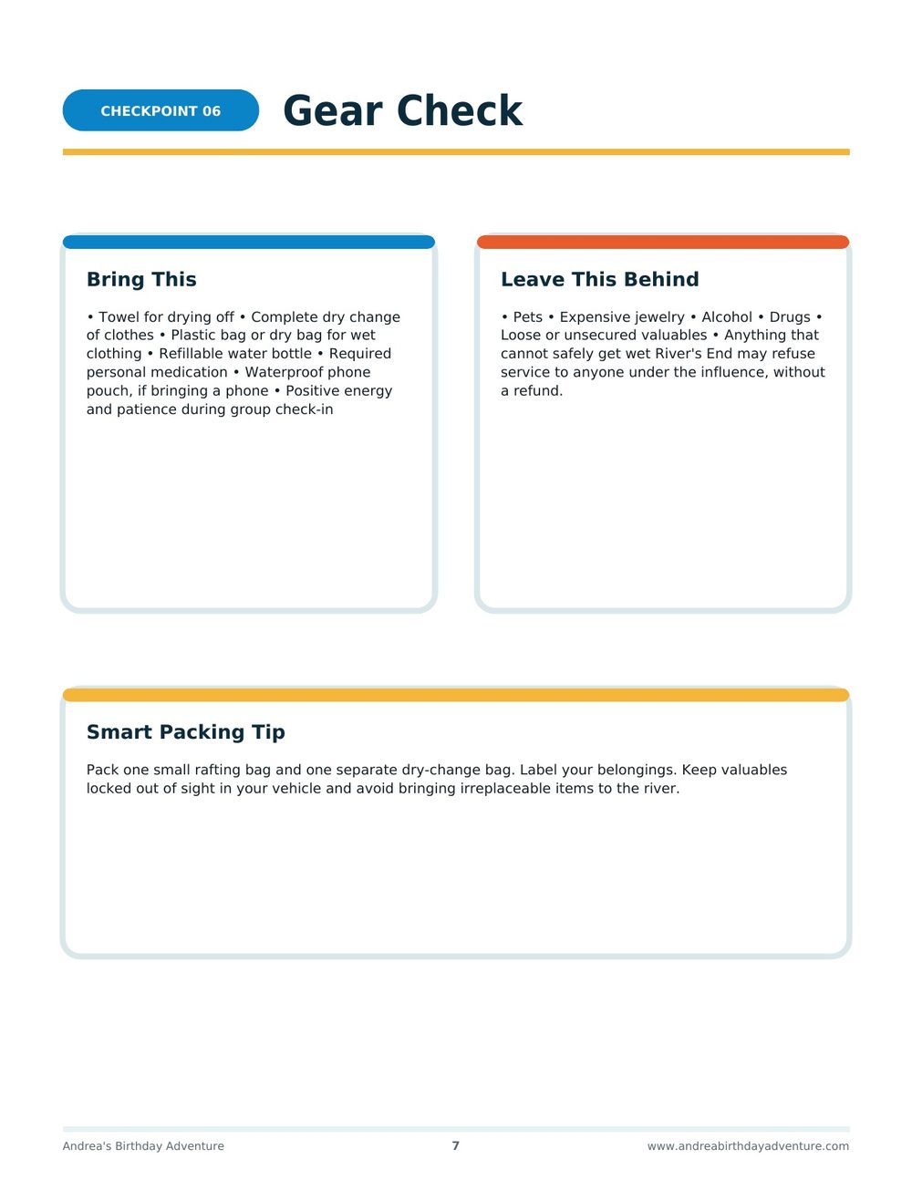 Checkpoint 06, Gear Check: bring this, leave this behind, smart packing tip.